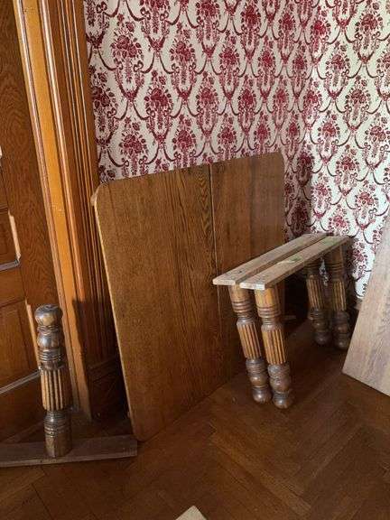 Square oak dining table 42x42 w (7) 12” leaves image