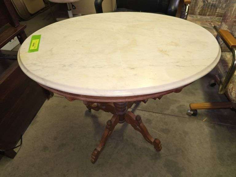 21 x 31 oval walnut marble top parlor table image