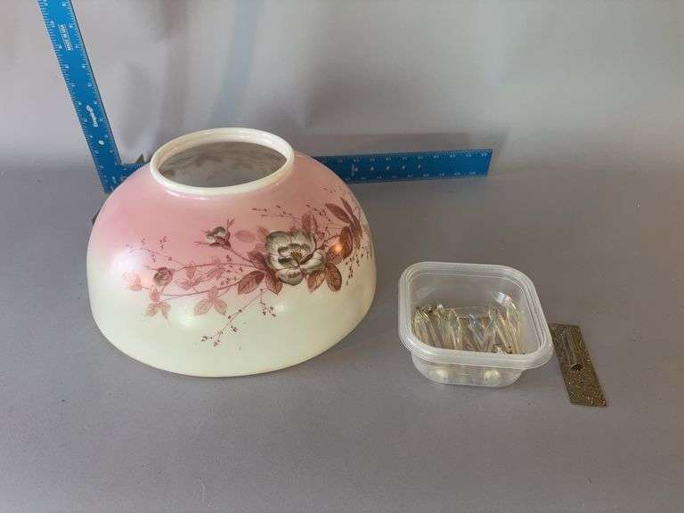 14R hand painted shade with 6” chimney opening iridescent glass prisms image