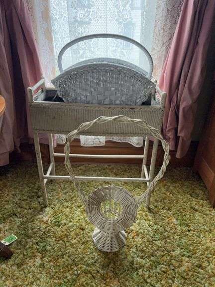 Wicker planter, magazine rack, flower basket image