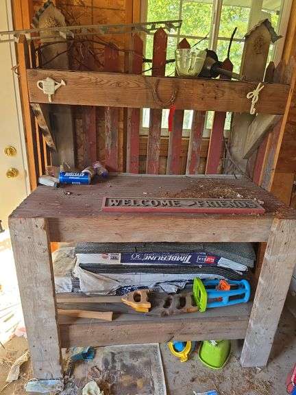 Rustic potting table 48 wide x 6' tall picket fence back image