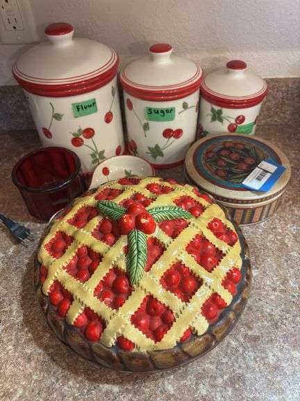 Cherry pie plate, canister set and others