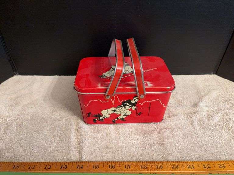 Decoware red tin handled lunch pail image