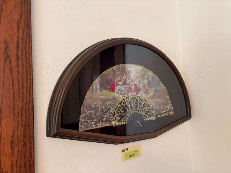 Framed hand fan w/ Victorian ladies case is 14 x 24 image