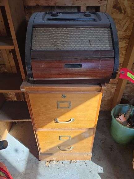 Philco table top radio/record player and 2 drawer file cabinet image