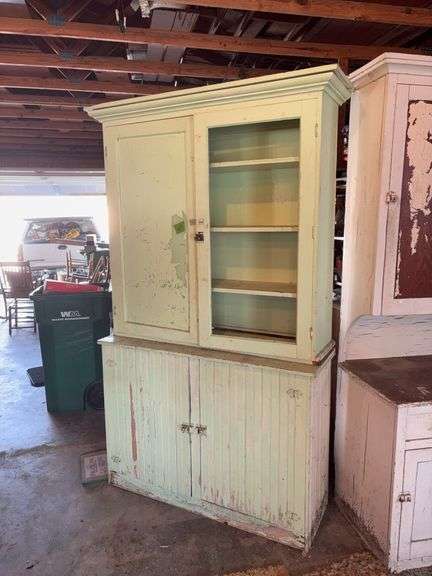 Green painted step back cupboard 17D x 47L x 83H image