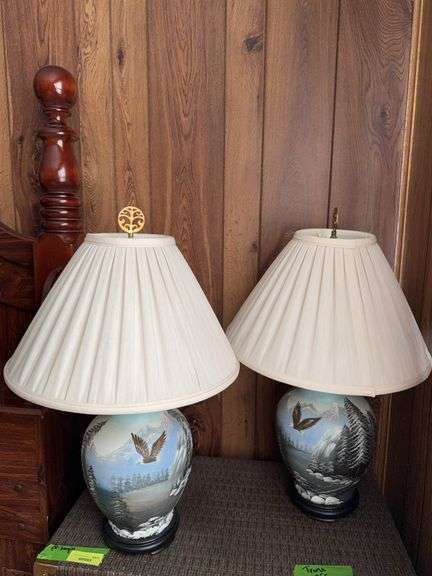 Pair hand painted table lamps image