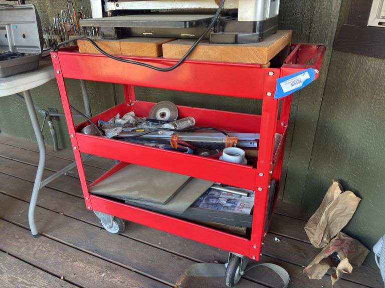 Red rolling tool cart image