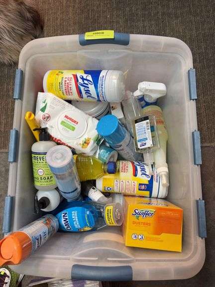 Tote of cleaning supplies image