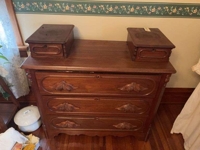 18D x 38L x 36H three drawer dresser w hanky drawers and fruit & nut pulls image