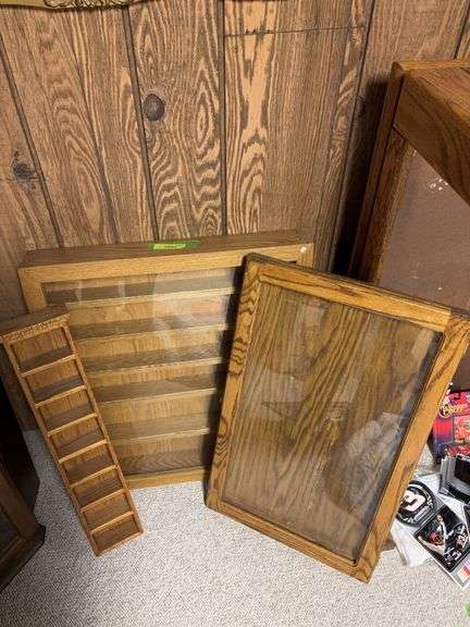 Glass front display case with shelves 24x27, glass front display case 17x28 and ladder style shelf 26” image