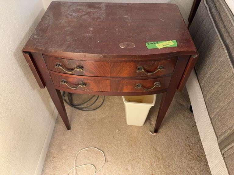 Pair of Tomlinson  drop leaf night stands/side tables Both have veneer damage to top image