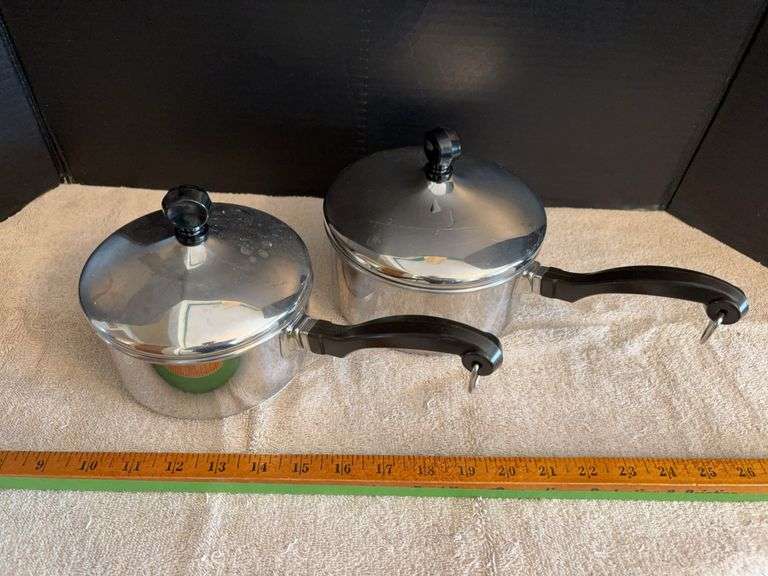 Two Farberware stainless steel pans w lids image