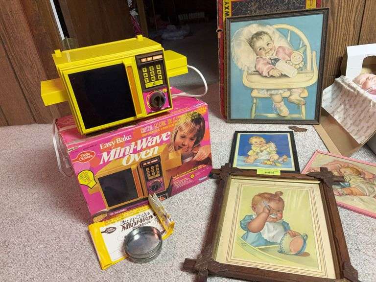 Vintage Easy-Bake oven, chalkboard and baby pictures image