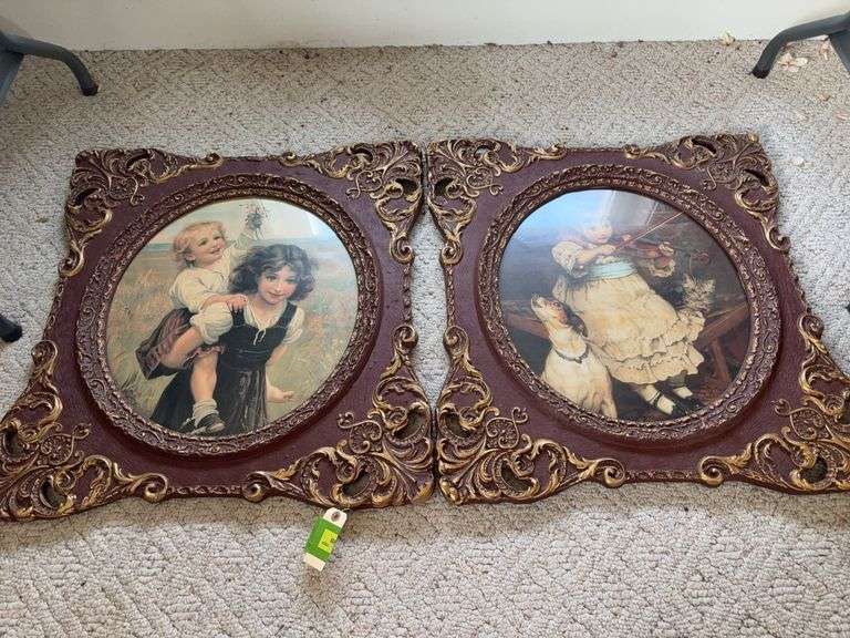 (2) 28x25 ornate frames with children image