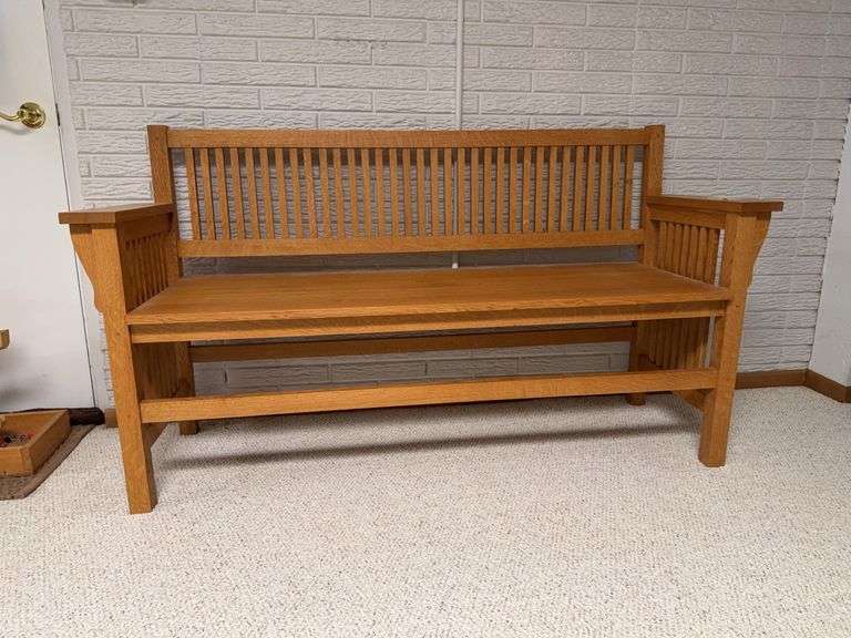 Handmade quarter sawn oak mission style bench 60" image