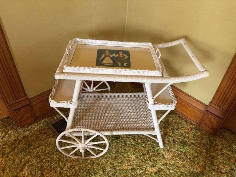 Wicker tea cart with removable tray 21x36x28H image