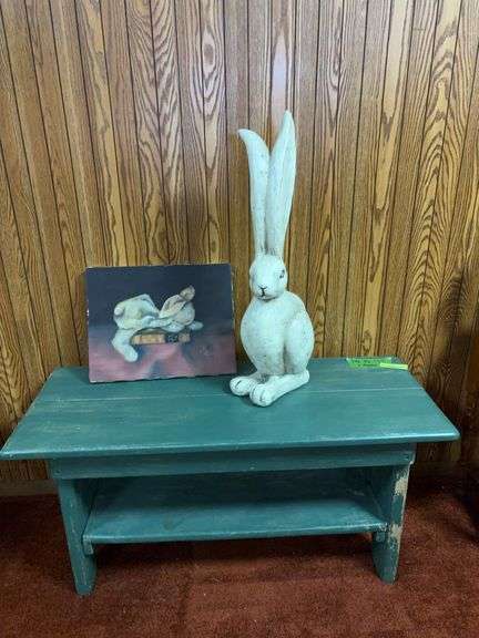 Modern bench 15 x 36 x17H and 2 bunnies image