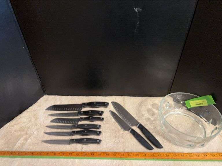 Clear glass serving bowl with cutlery includes Good Cook and Chicago Cutlery image