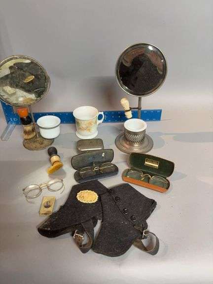 Shaving mirrors, spectacles, mugs & brushes, etc image