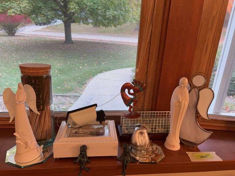 Religious decor, shelf frogs, kokopelli, jewelry box, etc image