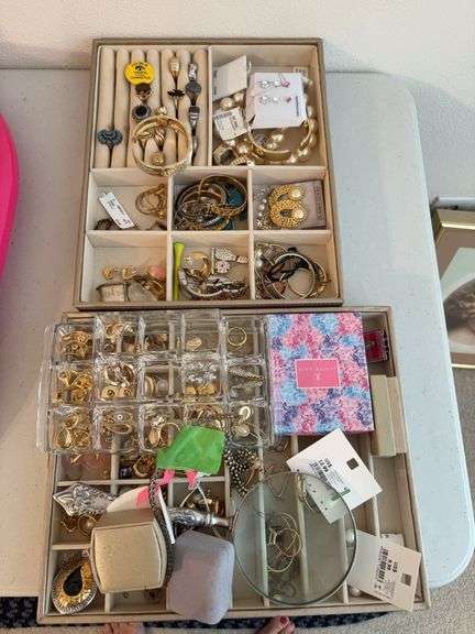 Two jewelry trays with lots of costume jewelry image