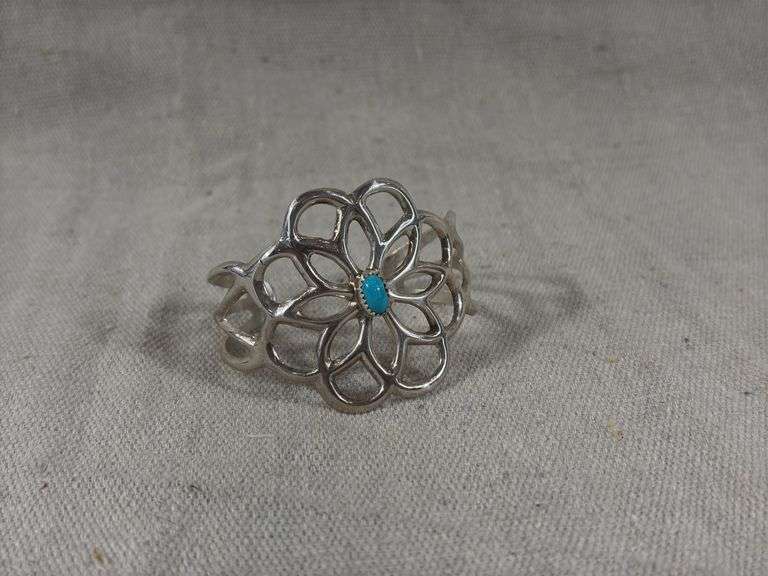 Cast sterling and turquoise cuff 30 g total weight image
