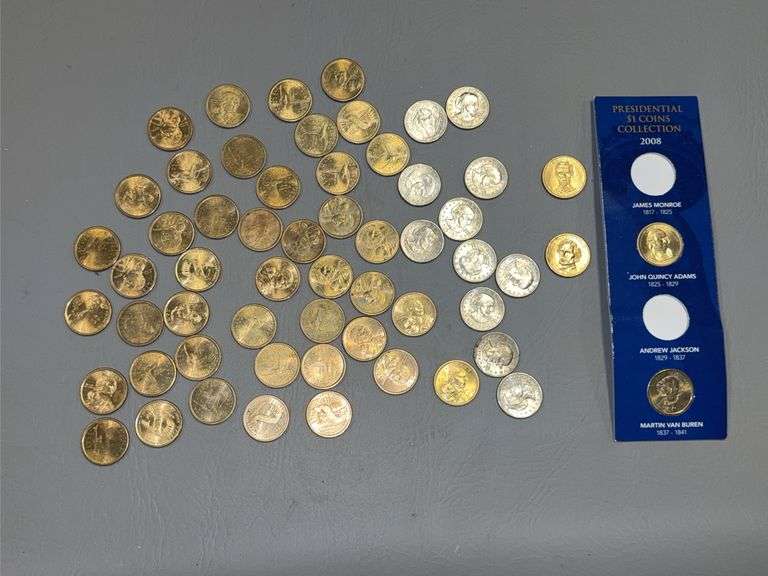 43 Sacajewa dollars, 11 Susan B Anthony dollars and 4 Presidential dollars image