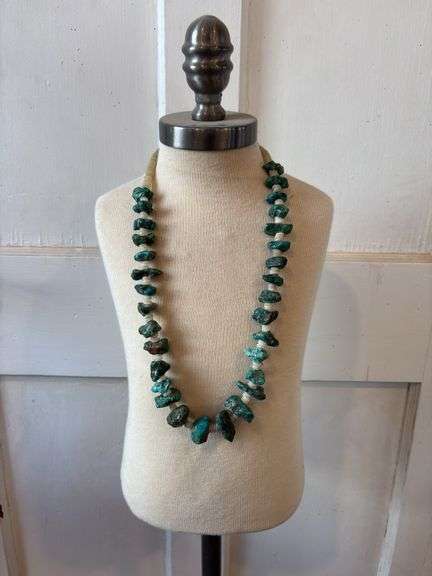 Heavy turquoise nugget and heishi beaded neck 182 g total weight image