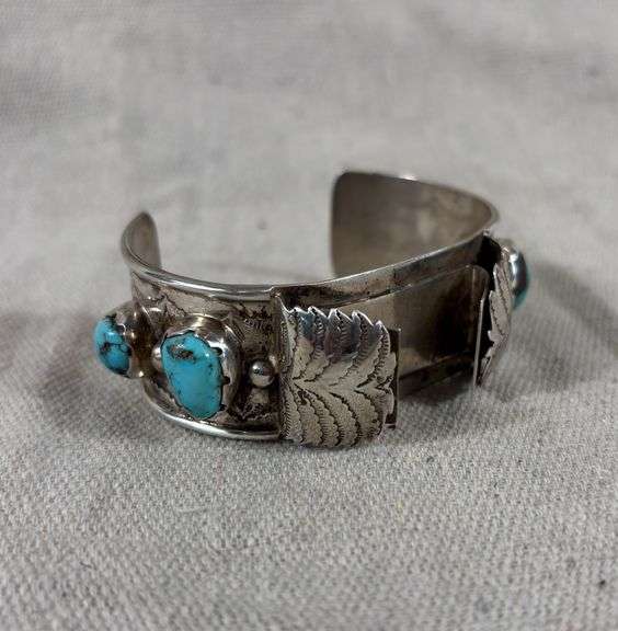 Large Unmarked vintage turquoise watch cuff 54 g total weight image