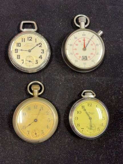 Four pocket watches-Boyproof, Meylan, Aristocrat Railroad Special (no crystal) and E. Ingraham Co image