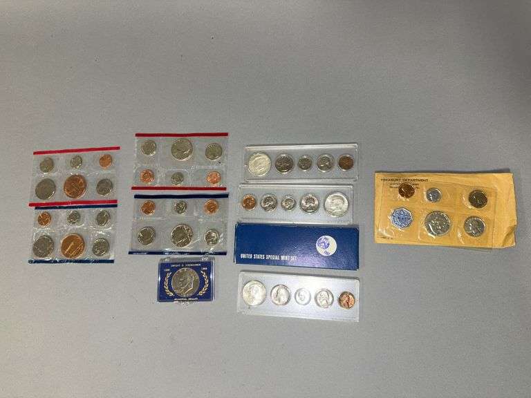 United States Mint Proof sets as shown-1983, 1984, 1989, 1968, 1967, 1965, 1957 and Dwight D Eisenhower memorial dollar image