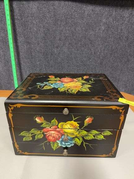 Very nice flatware box w two drawers and Wm. Rogers extra plate flatware 6pc service for eight w serving pieces image