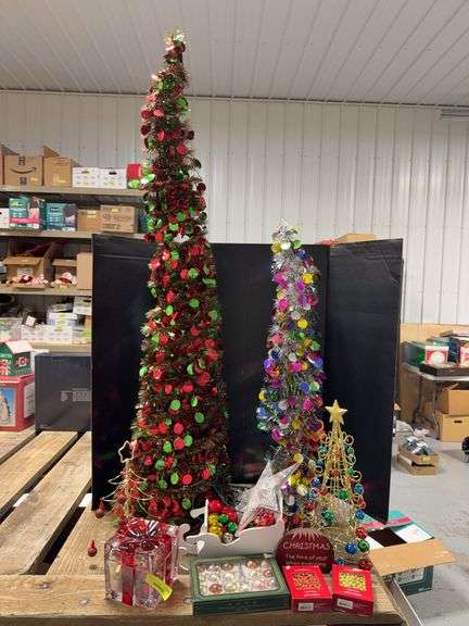 Tinsel trees, ornament trees, beaded garland, tree topper, ornaments, etc image