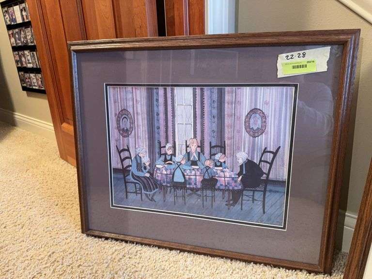 Framed "Family Dinner" by P Buckley Moss S/N 306/1000 28x22 image