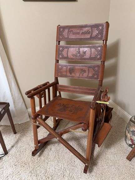 Leather folding rocker marked Costa Rica Pura Vida embossed in back panel Seller had shipped from Costa Rica image