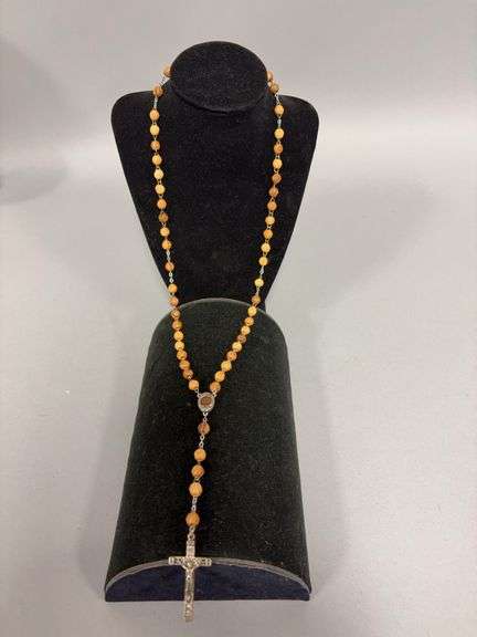 Wooden beaded rosary marked Terra Jerusalem image