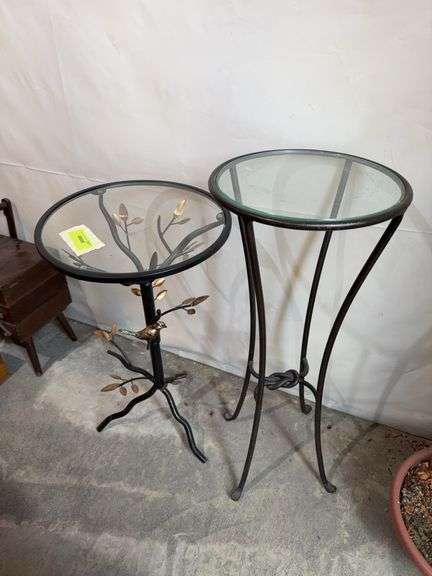 2 glass top metal leg plant stands image