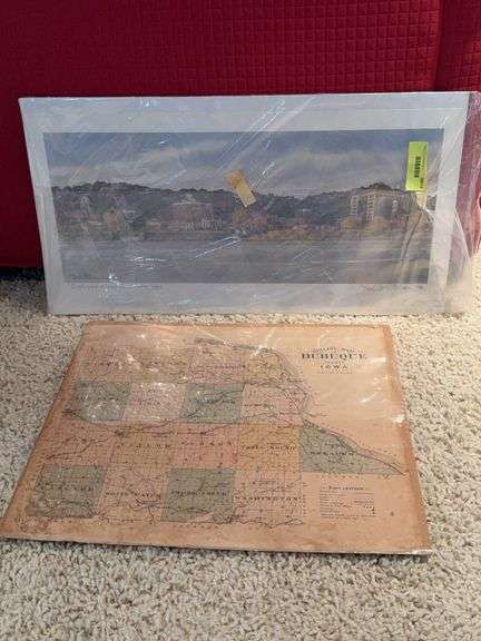 Dubuque County map w/ townships and a "Dubuque along the Mississippi" S/N print 540/950 image