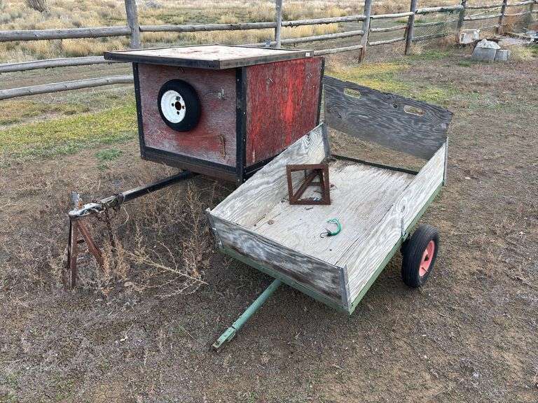 Small enclosed wood box trailer and additional garden cart style trailer image