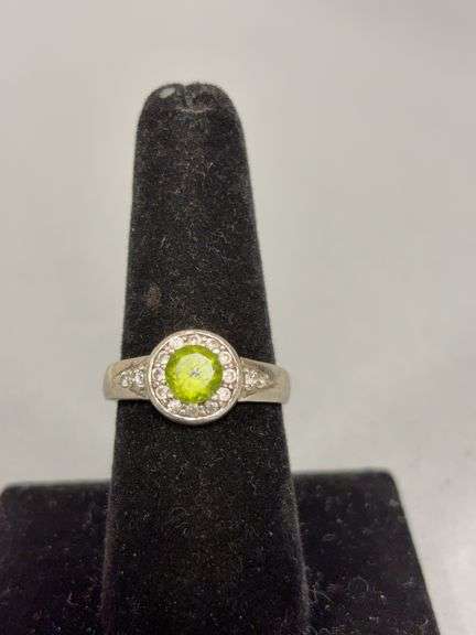 Size 8 peridot? and diamond ring, marked NF 925 image