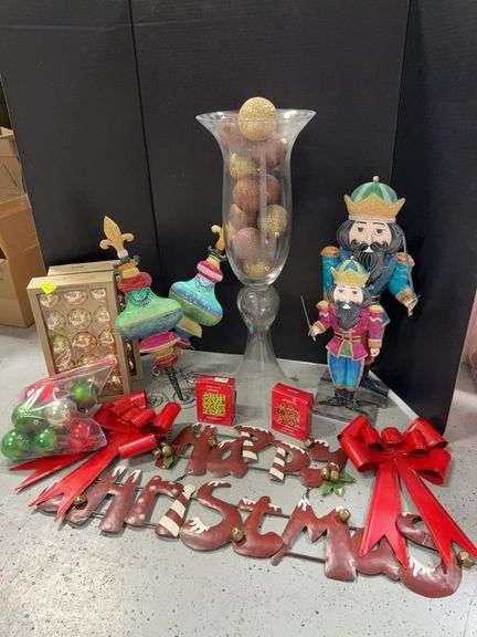 Ornaments, large vase w ornaments, metal decor image