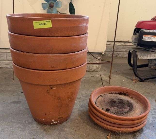 (4) 14" round terra cotta planters image