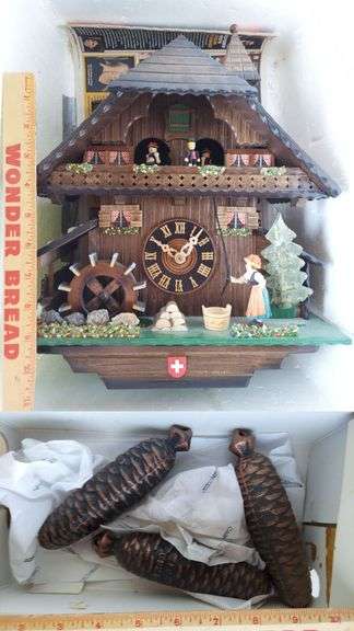Authentic German Cuckoo Clock, classic Chalet style carved & hand-painted, includes weights as pictured, UNTESTED image