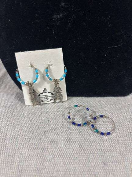 Two pair beaded hoop earrings, unmarked 4.5 g total weight image