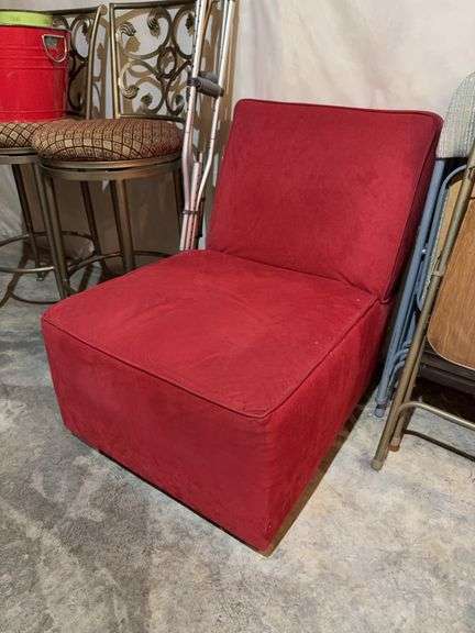 Pair 20" ottomans and red chair, an ottoman for each foot! image