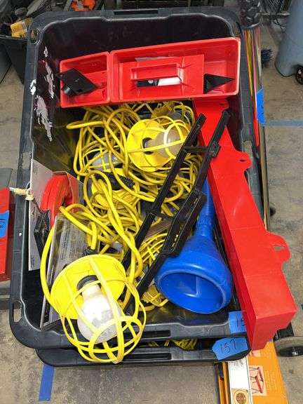 Two each 100-ft construction light strings, two Bora Portamate Speedhorse XT fold-up sawhorses. image