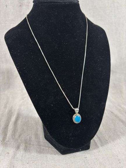 Sterling turquoise pendant and sterling chain 6 grams total weight image