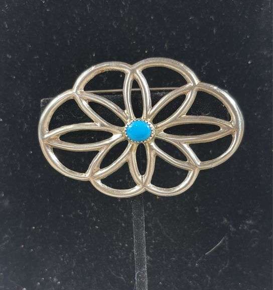 MJ Sterling cast with turquoise brooch, 20 g 3” x 2” image