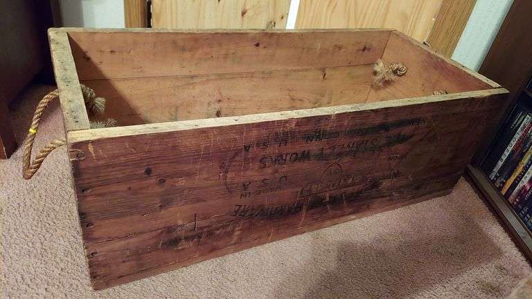 Stanley Works wood box with rope handles 32"L x 14"W x 11.5"H crate image